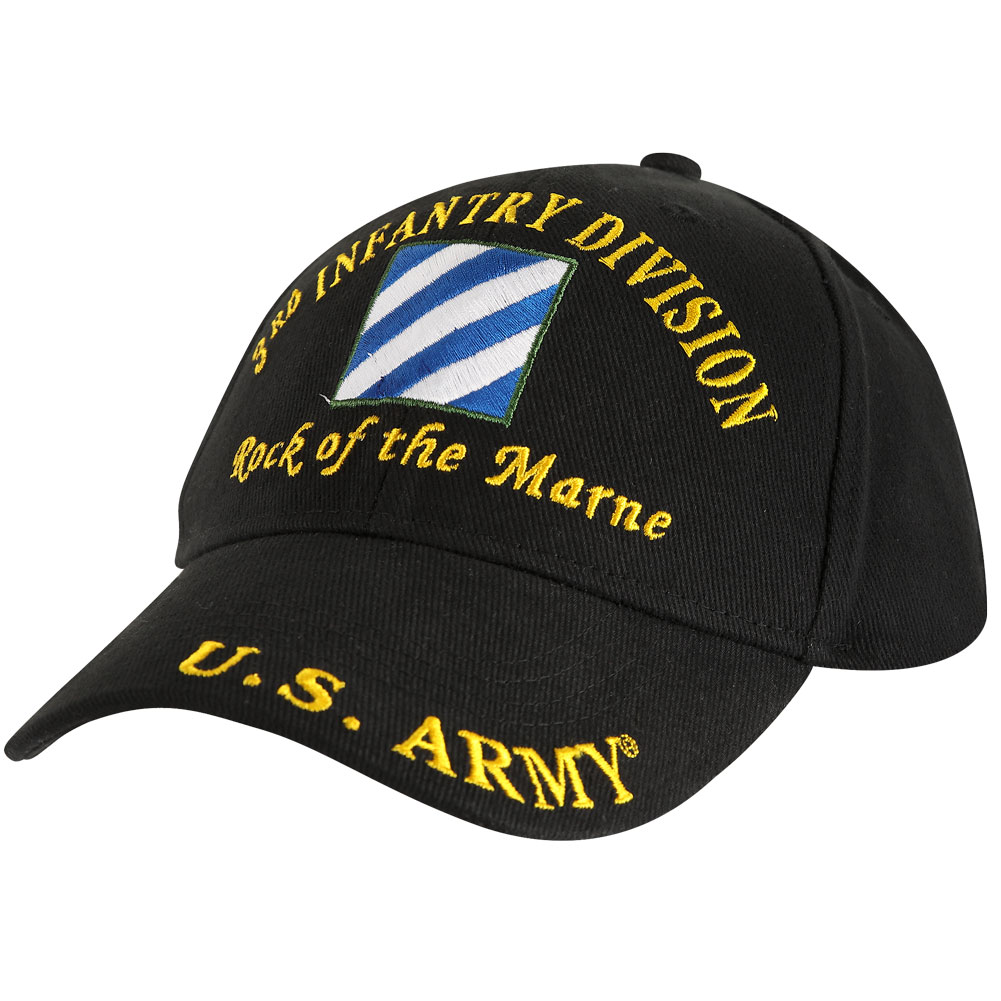 U.S Army 3rd Infantry Division Rock of The Marne Black Embroidered Ball Cap Hat 
