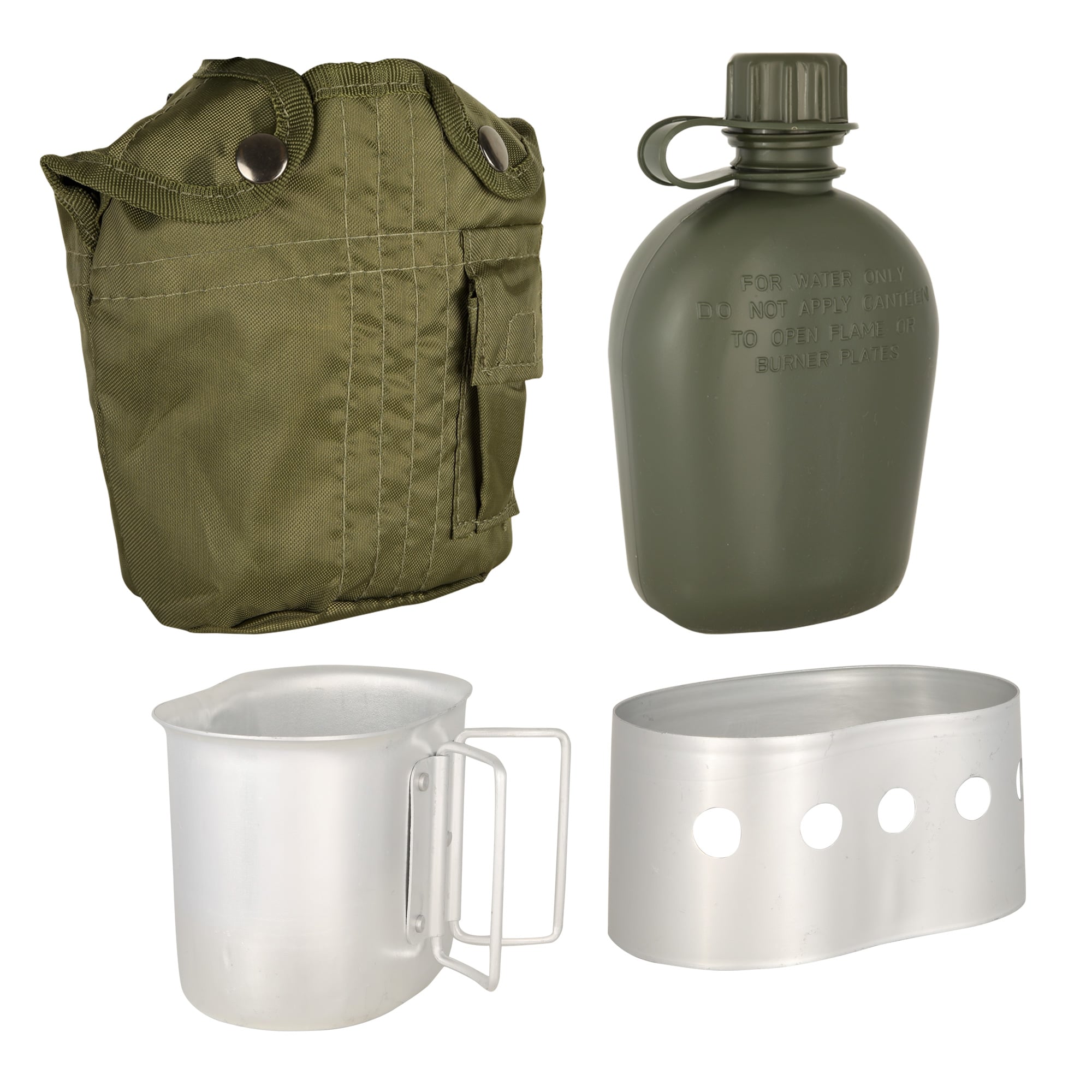 4 PC 1 QT Canteen Kit Cover, Aluminum Cup, & Stove/Stand OD