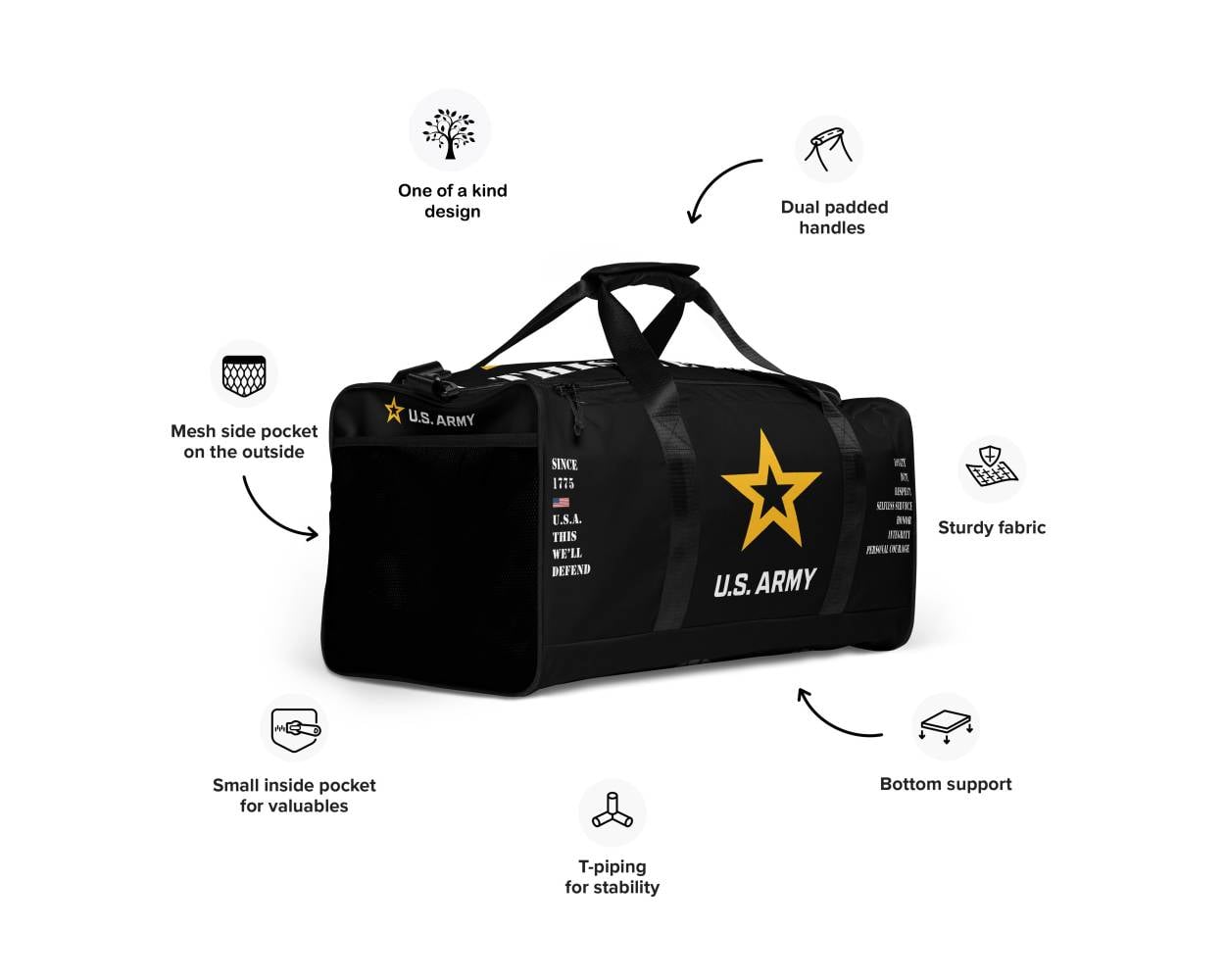 Official U.S. Army Logo And Values Recruitment Duffle Bag