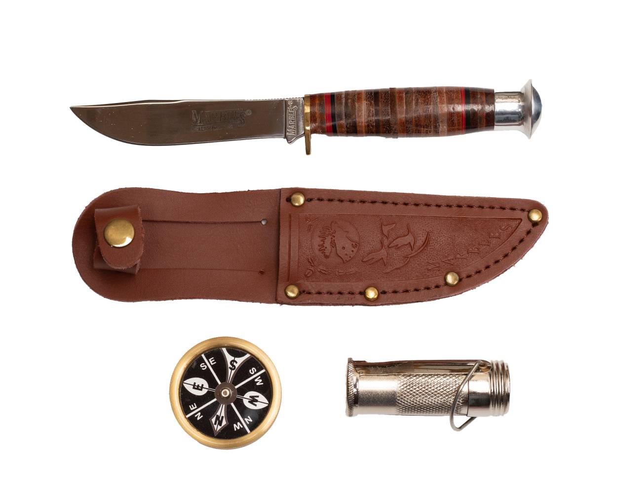 Marbles 3โPiece Gift Set โ 4โณ Mirror Blade Knife, Compass & Match Case